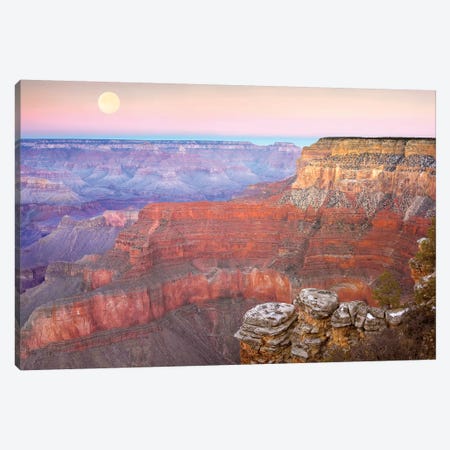 Full Moon Over The Grand Canyon At Sunset As Seen From Pima Point, Grand Canyon National Park, Arizona Canvas Print #TFI385} by Tim Fitzharris Canvas Wall Art
