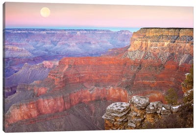 Full Moon Over The Grand Canyon At Sunset As Seen From Pima Point, Grand Canyon National Park, Arizona Canvas Art Print - Grand Canyon National Park