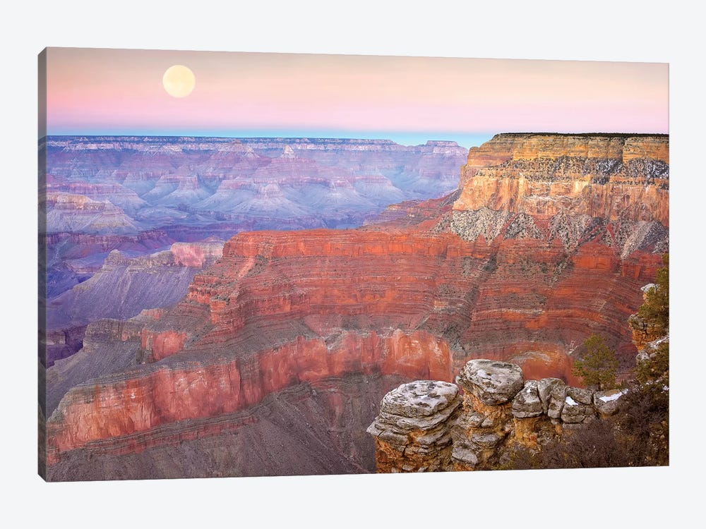Full Moon Over The Grand Canyon At Sunset As Seen From Pima Point, Grand Canyon National Park, Arizona by Tim Fitzharris 1-piece Canvas Art Print