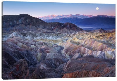 Full Moon Rising Over Zabriskie Point, Death Valley National Park, California Canvas Art Print - Death Valley National Park