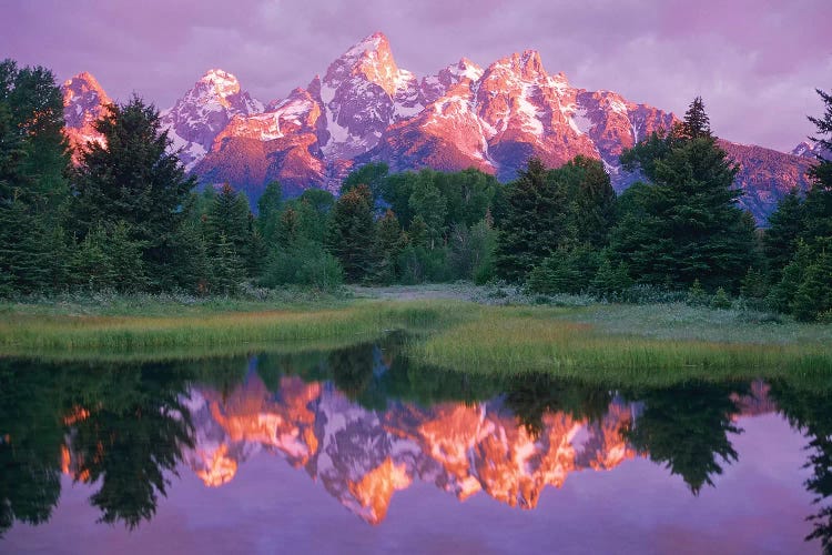 Grand Teton Range And Cloudy Sky At Schwabacher Landing, Grand Teton National Park, Wyoming