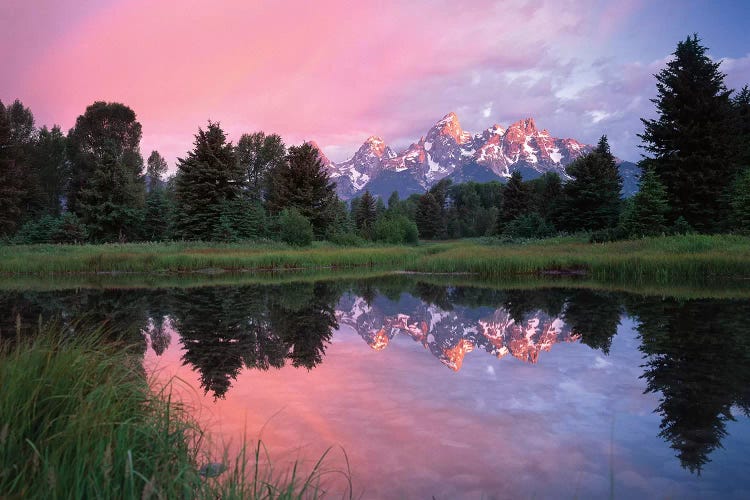 Grand Teton Range And Cloudy Sky At Schwabacher Landing, Reflected In The Water, Grand Teton National Park, Wyoming I