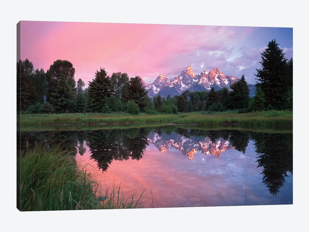 Grand Teton Range And Cloudy Sky At Schwabacher Landing, Reflected In The Water, Grand Teton National Park, Wyoming I by Tim Fitzharris 1-piece Canvas Art