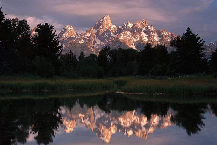 Grand Teton Range And Cloudy Sky At Schwabacher Landing, Reflected In The Water, Grand Teton National Park, Wyoming III