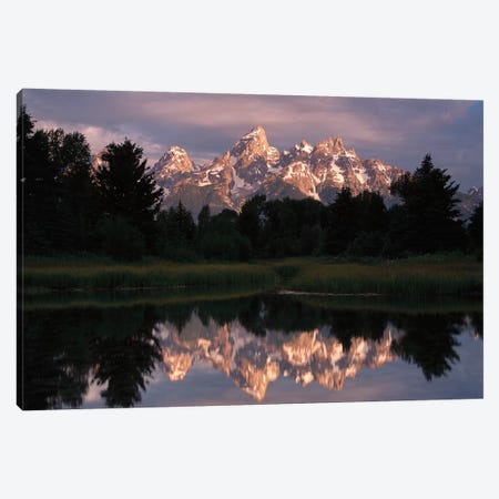 Grand Teton Range And Cloudy Sky At Schwabacher Landing, Reflected In The Water, Grand Teton National Park, Wyoming III Canvas Print #TFI405} by Tim Fitzharris Art Print