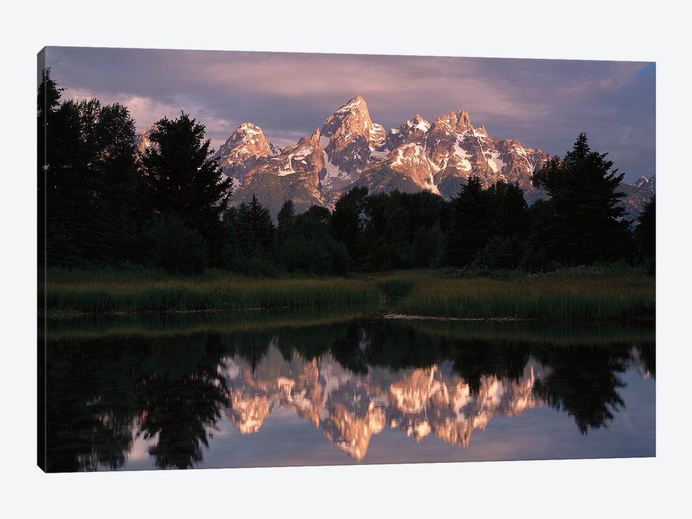 Grand Teton Range And Cloudy Sky At Schwabacher Landing, Reflected In The Water, Grand Teton National Park, Wyoming III by Tim Fitzharris 1-piece Canvas Wall Art
