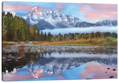 Grand Tetons Reflected In Lake, Grand Teton National Park, Wyoming I Canvas Art Print - North America Art