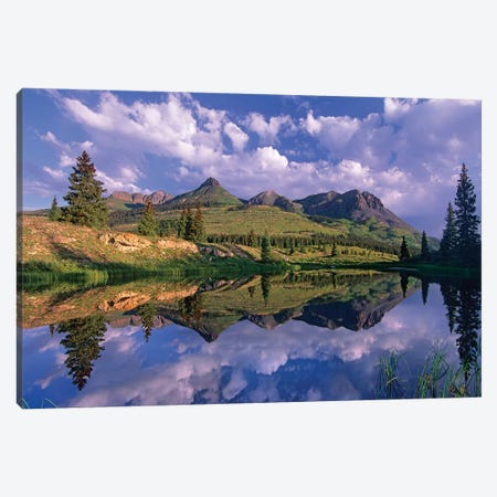 Grand Turk And Sultan Mountain Reflected In Molas Lake, Colorado Canvas Print #TFI408} by Tim Fitzharris Canvas Wall Art