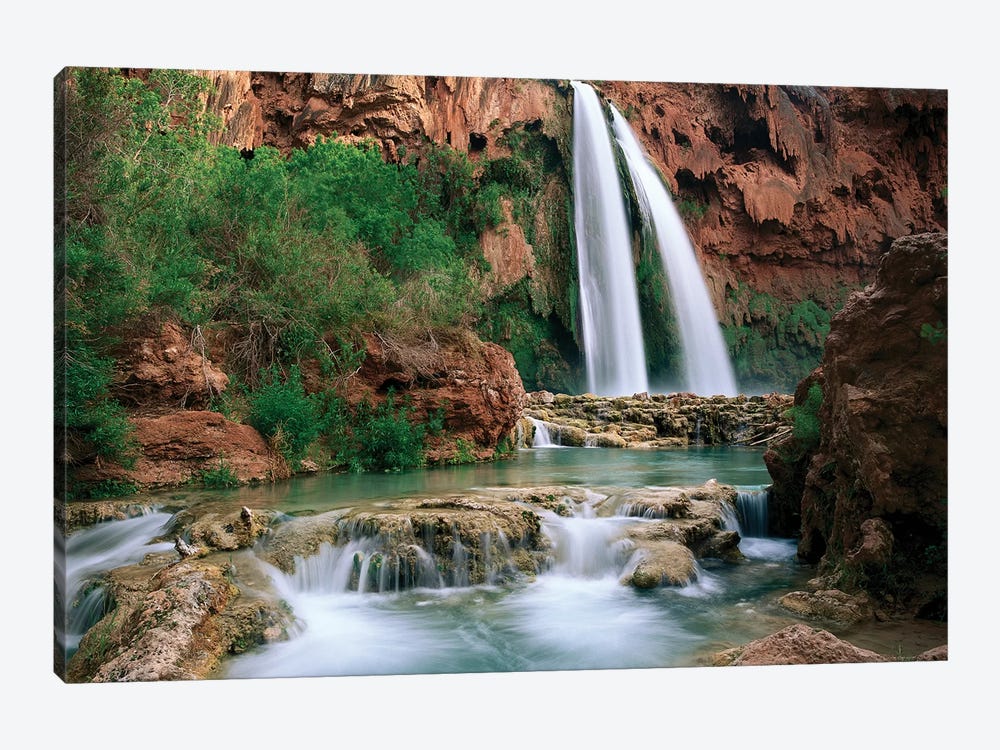 Havasu Creek, Which Is Lined With Cottonwood Trees, Being Fed By One Of Its Three Cascades, Havasu Falls, Grand Canyon, Arizona by Tim Fitzharris 1-piece Canvas Art