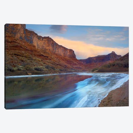 Ice On The Colorado River Beneath Sandstone Cliffs, Cataract Canyon, Utah Canvas Print #TFI472} by Tim Fitzharris Canvas Print