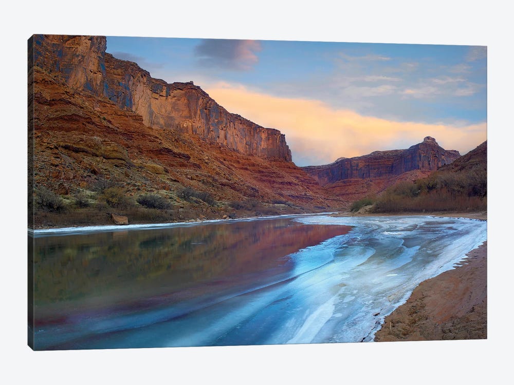 Ice On The Colorado River Beneath Sandstone Cliffs, Cataract Canyon, Utah by Tim Fitzharris 1-piece Canvas Artwork