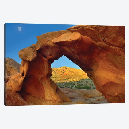 Arch Rock And Moon, Valley Of Fire State Park, Nevada Canvas Print #TFI47} by Tim Fitzharris Canvas Art Print