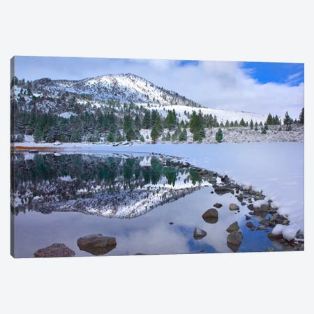 June Lake Reflecting Snow-Covered Mountains After Clearing Storm, Eastern Sierra Nevada Mountains, California Canvas Print #TFI494} by Tim Fitzharris Canvas Wall Art