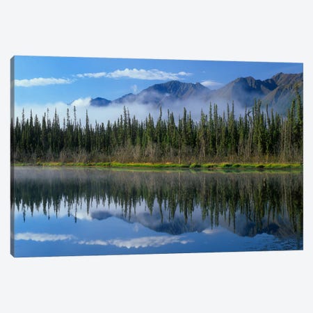 Lake Reflecting Mountain Range And Forest, Kluane National Park, Yukon, Canada Canvas Print #TFI505} by Tim Fitzharris Canvas Art