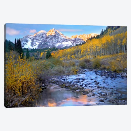 Maroon Bells And Maroon Creek In Autumn, Colorado Canvas Print #TFI574} by Tim Fitzharris Art Print