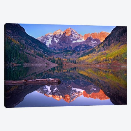 Maroon Bells Reflected In Maroon Bells Lake, Snowmass Wilderness, White River National Forest, Colorado Canvas Print #TFI576} by Tim Fitzharris Canvas Print
