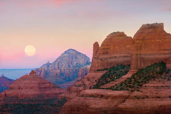 Arizona: Moon Setting As Seen From Shelby Hill, Sedona, Arizona by Tim Fitzharris