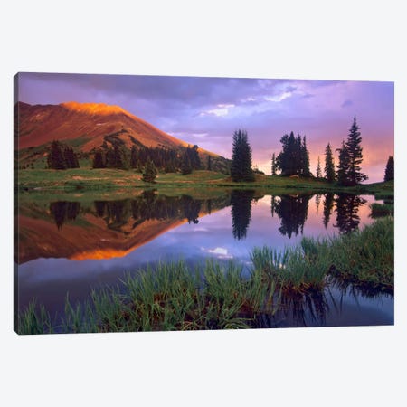 Mount Baldy At Sunset Reflected In Lake Along Paradise Divide, Colorado II Canvas Print #TFI628} by Tim Fitzharris Canvas Wall Art