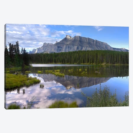 Mount Rundle And Boreal Forest Reflected In Johnson Lake, Banff National Park, Alberta, Canada I Canvas Print #TFI641} by Tim Fitzharris Canvas Artwork
