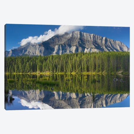 Mount Rundle And Boreal Forest Reflected In Johnson Lake, Banff National Park, Alberta, Canada III Canvas Print #TFI643} by Tim Fitzharris Canvas Wall Art