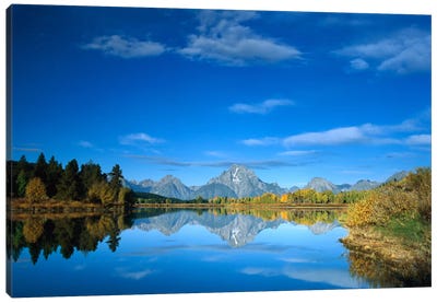 Mt Moran Reflected In Oxbow Bend, Grand Teton National Park, Wyoming Canvas Art Print - Rocky Mountain Art