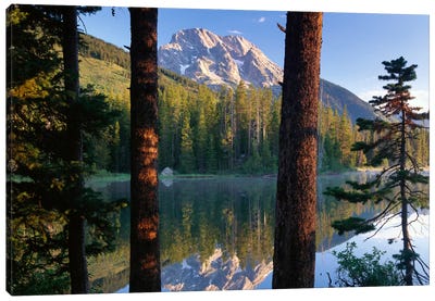 Mt Moran Reflected In String Lake, Grand Teton National Park, Wyoming Canvas Art Print - Rocky Mountain Art