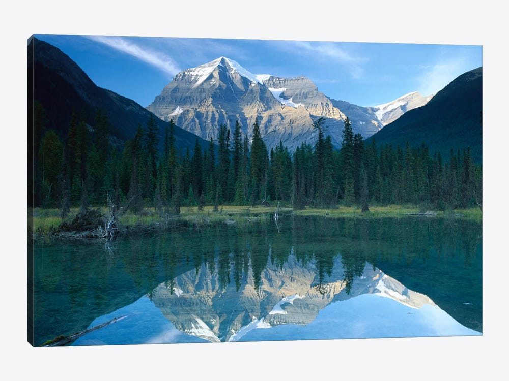 Mt Robson, Highest Peak In The Canadian Rocky Mountains, Reflected In Lake, British Columbia, Canada by Tim Fitzharris 1-piece Canvas Wall Art