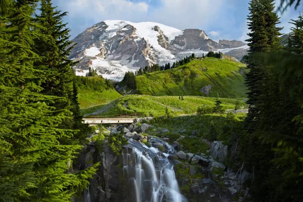Cascade Range: Myrtle Falls And Mount Rainier, Mount Rainier National Park, Washington by Tim Fitzharris