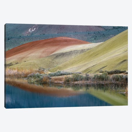 Painted Hills Reflected In Water, John Day Fossil Beds National Monument, Oregon Canvas Print #TFI754} by Tim Fitzharris Art Print