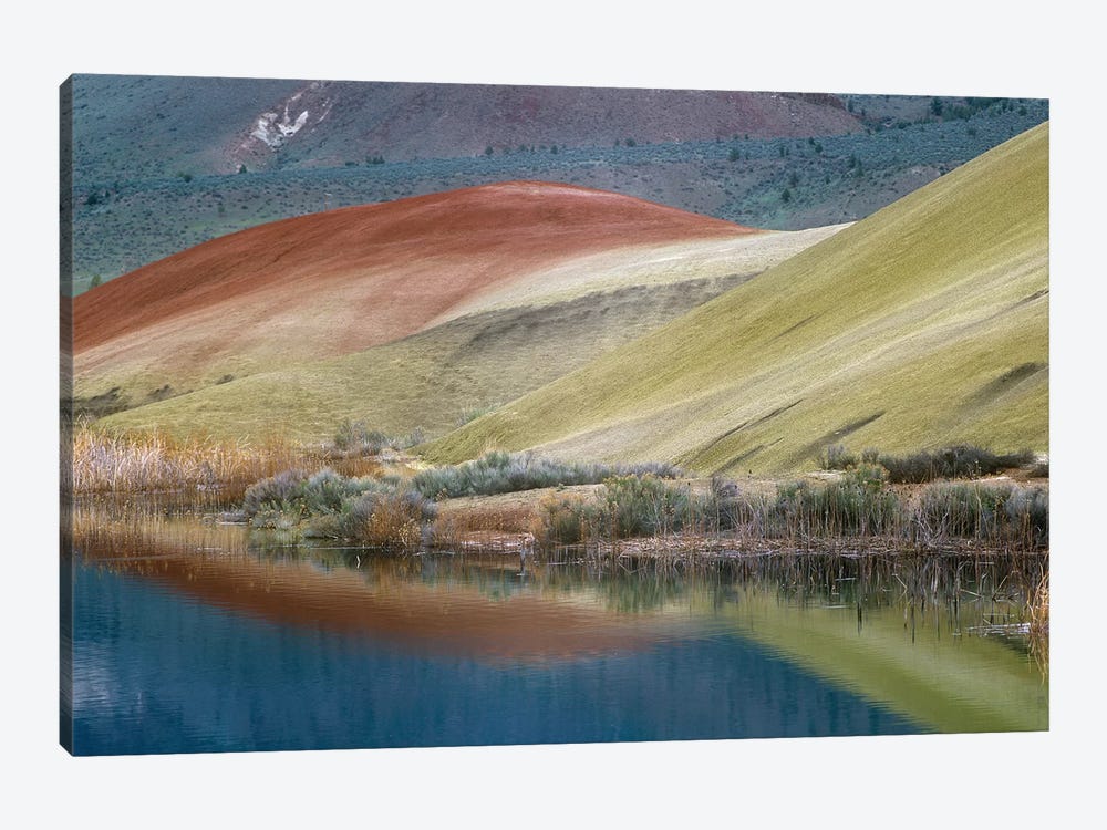 Painted Hills Reflected In Water, John Day Fossil Beds National Monument, Oregon by Tim Fitzharris 1-piece Canvas Wall Art