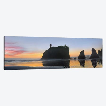 Panorama Of Abby Island And Seastacks Silhouetted At Sunset, Ruby Beach, Olympic National Park, Washington Canvas Print #TFI765} by Tim Fitzharris Canvas Art