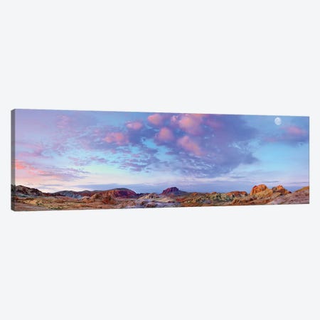Panoramic Of Moon Over Sandstone Formations, Valley Of Fire State Park, Mojave Desert, Nevada Canvas Print #TFI772} by Tim Fitzharris Canvas Wall Art