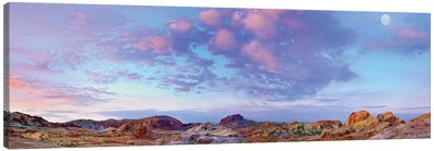 Panoramic Of Moon Over Sandstone Formations, Valley Of Fire State Park, Mojave Desert, Nevada Canvas Art Print