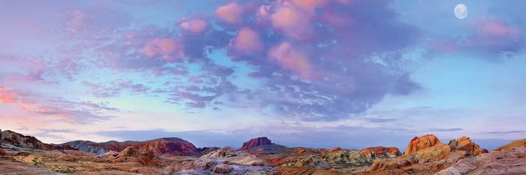 Panoramic Of Moon Over Sandstone Formations, Valley Of Fire State Park, Mojave Desert, Nevada