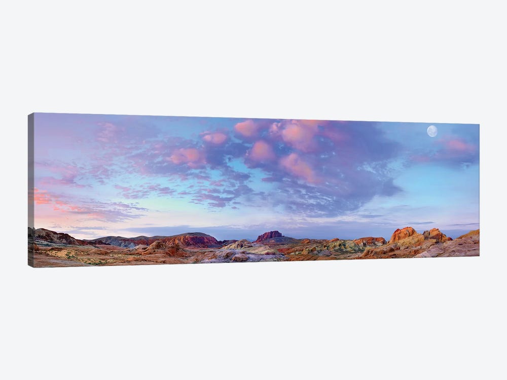 Panoramic Of Moon Over Sandstone Formations, Valley Of Fire State Park, Mojave Desert, Nevada by Tim Fitzharris 1-piece Canvas Wall Art