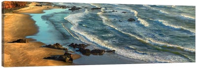 Panoramic View Of Incoming Waves At Bandon Beach, Oregon Canvas Art Print - Beach Art