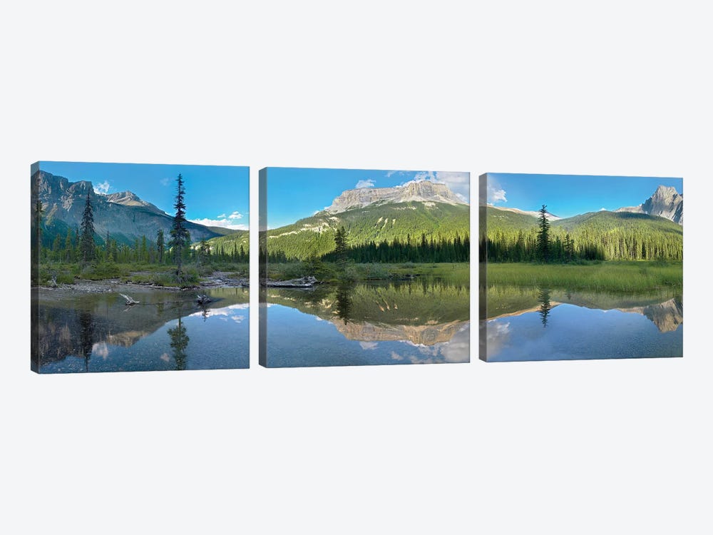 Panoramic View Of Mt Burgess Reflected In Emerald Lake, Yoho National Park, British Columbia, Canada 3-piece Canvas Art