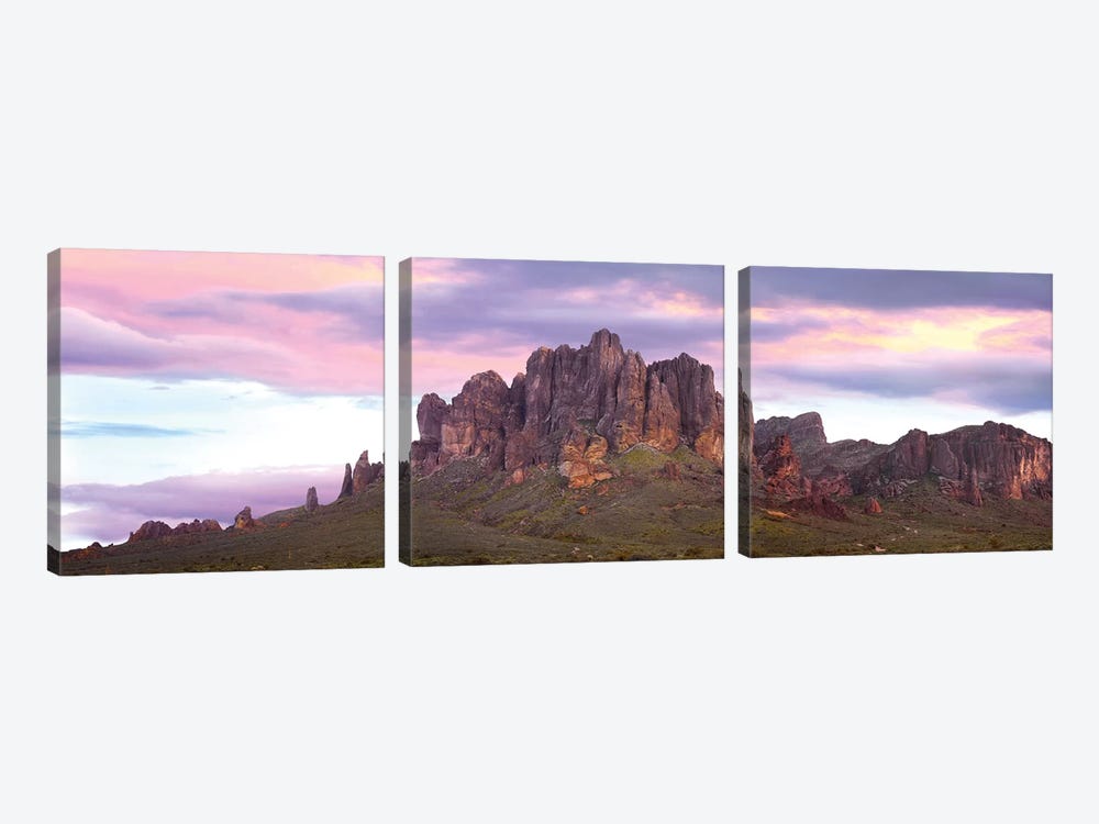 Panoramic View Of The Superstition Mountains At Sunset, Arizona by Tim Fitzharris 3-piece Canvas Art