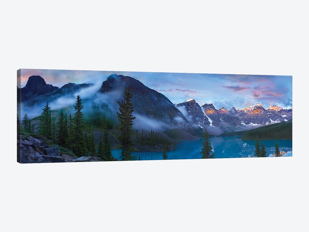 Panoramic View Of Wenkchemna Peaks And Moraine Lake, Valley Of Ten Peaks, Banff National Park, Alberta, Canada by Tim Fitzharris 1-piece Art Print