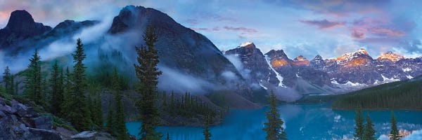 Azure Blue: Panoramic View Of Wenkchemna Peaks And Moraine Lake, Valley Of Ten Peaks, Banff National Park, Alberta, Canada by Tim Fitzharris