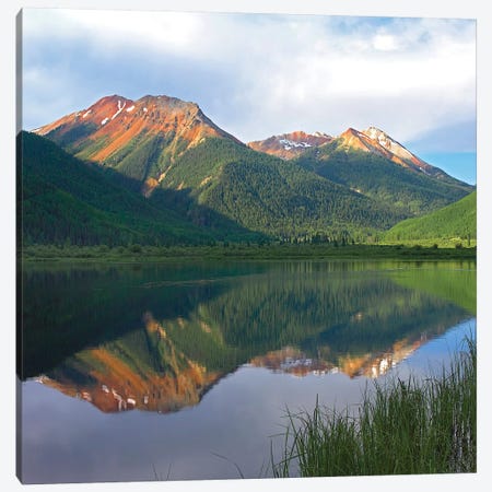 Red Mountain Reflected In Crystal Lake, Colorado Canvas Print #TFI868} by Tim Fitzharris Canvas Wall Art