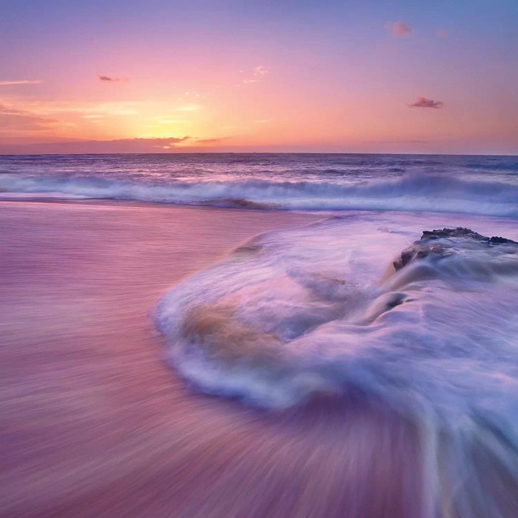 Sandy Beach At Sunset, Oahu, Hawaii