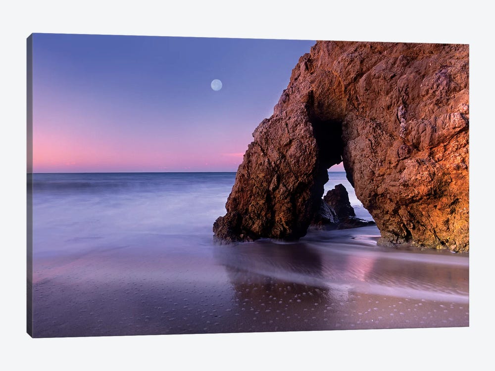 Sea Arch And Full Moon Over El Matador State Beach, Malibu, California by Tim Fitzharris 1-piece Canvas Artwork