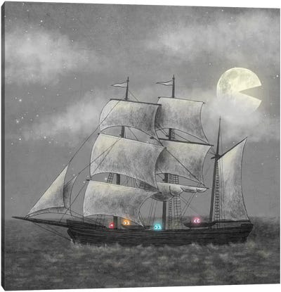 Ghost Ship Square Canvas Art Print - Illustrations 