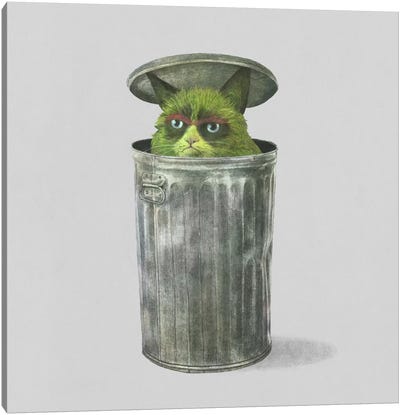 Grouchy Cat Square Canvas Art Print - Terry Fan