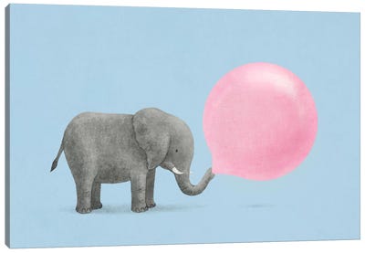 Jumbo Bubble Gum Blue Canvas Art Print - Elephant Art