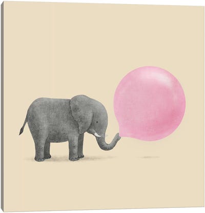 Jumbo Bubble Gum Square Canvas Art Print - Elephant Art