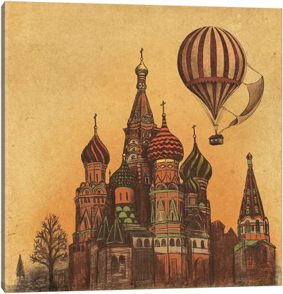 Moving To Moscow Square Canvas Art Print - Children's Illustrations 