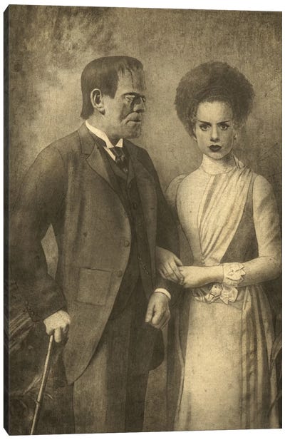 Mr. And Mrs. Frankenstein Canvas Art Print - Horror Movie Art