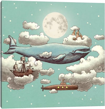 Ocean Meets Sky Square #2 Canvas Art Print - Book Illustrations 